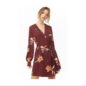 Forever21 Burgundy Floral Tie Waist Dress